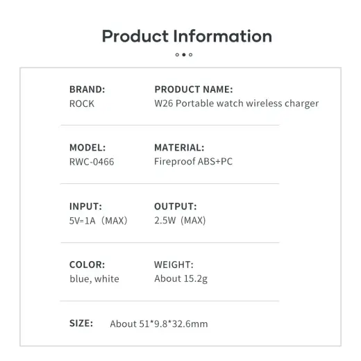Rock Induction charger W26 - Type C - for Apple Watch 2,5W white Foto 8