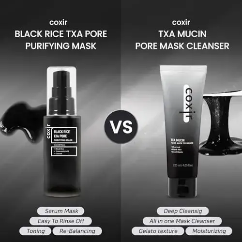 Coxir TXA MUCIN PORE MASK CLEANSER L Tranexamic Acid, Charcoal, Black Rice, Black Gelato Texture L Wash Off Mask, Moisturizing, Pore Purifying, Blackh Фото num