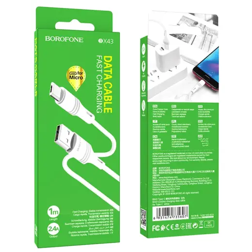 Borofone BX43 CoolJoy data transfer and charging cable | USB-A to Micro USB | 12W | 1m | white Photo