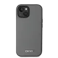 DKNY PU Leather Silver Metal Logo Magsafe Case for iPhone 14 Grey — Фото 1