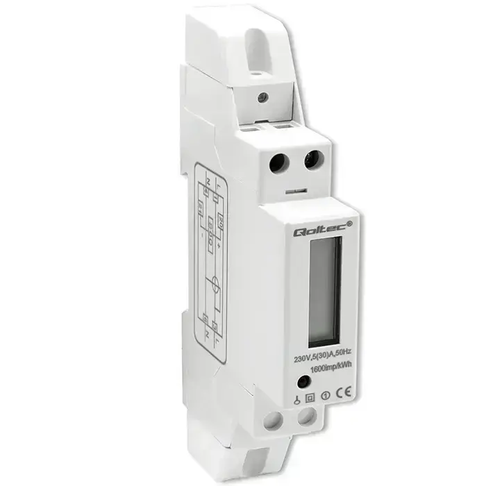 Qoltec Single-phase electronic meter | DIN rail energy consumption meter | 230V | 30A | LCD | 1P Фото num
