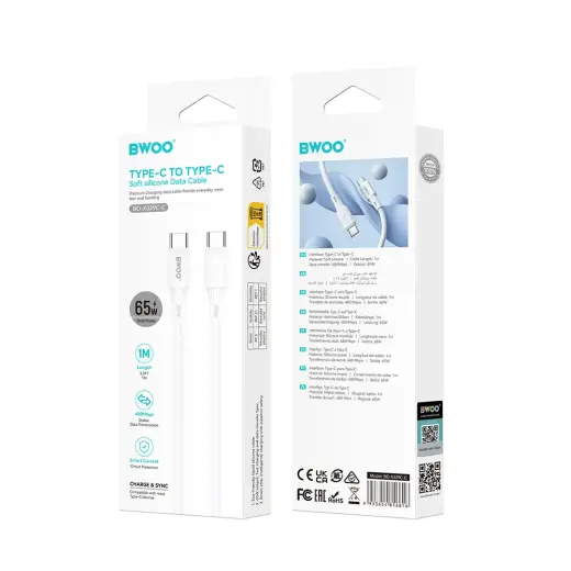 BWOO silicone cable X329CC 65W USB-C 1m white Foto 4