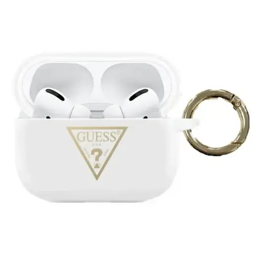 Guess GUACAPLSTLWH AirPods Pro cover white Silicone Triangle Logo