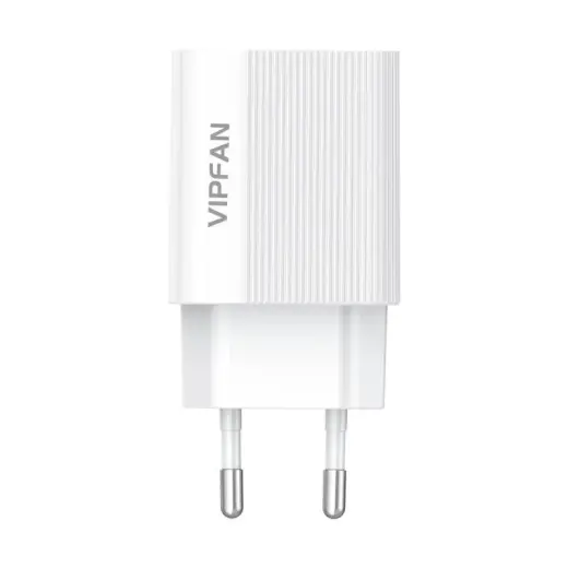 Network charger Vipfan E01, 1x USB, 2.4A + USB-C cable (white) Foto 4