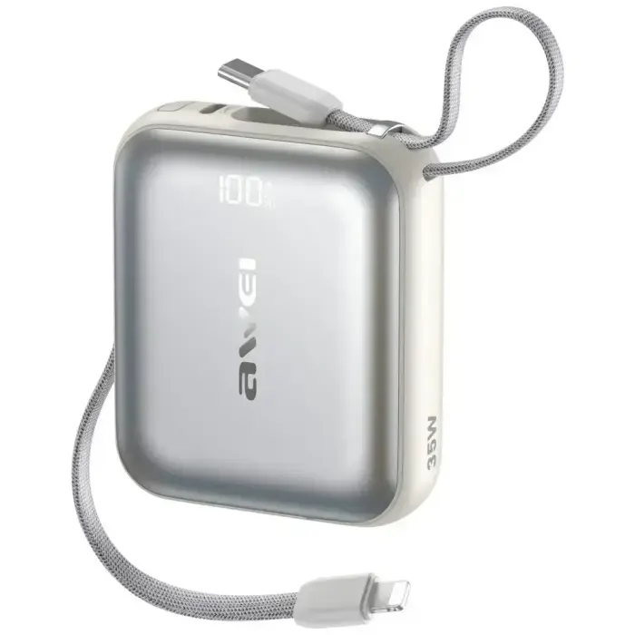 Awei AS-181 Power Bank | 10 000 mAh | 35W | USB-C, Lightning | silver