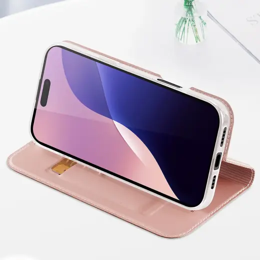 Dux Ducis Skin Pro iPhone 16 Pro Max Case with Flip and Card Slot - Pink Foto 15
