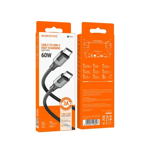 Borofone Cable BX101 Creator - Type C to Type C - 60W 3A 1 metre black Фото num