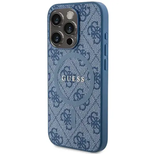 Guess GUHMP15XG4GFRB iPhone 15 Pro Max  6.7" niebieski|blue hardcase 4G Collection Leather Metal Logo MagSafe Photo