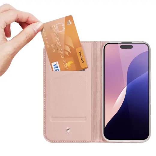 Dux Ducis Skin Pro iPhone 16 Pro Max Case with Flip and Card Slot - Pink Foto 3