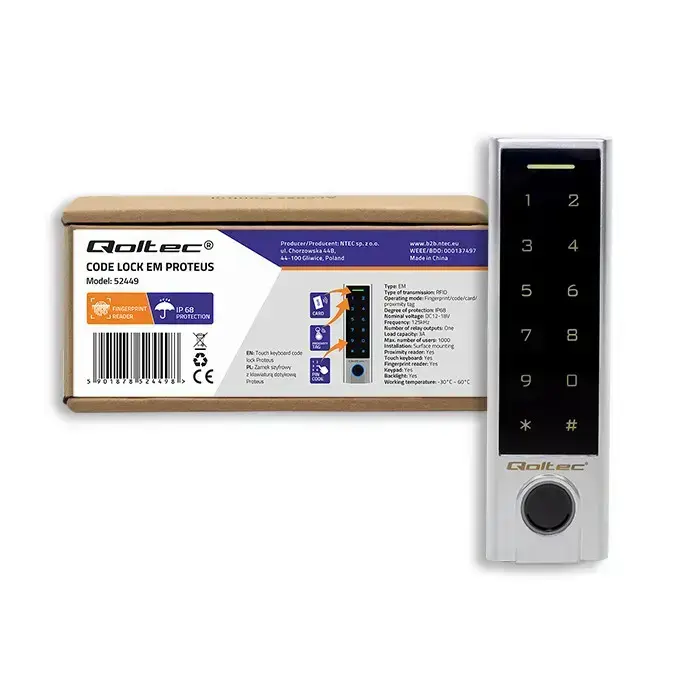 Qoltec Code lock PROTEUS with fingerprint reader | RFID | Code | Card | key fob | Doorbell | IP68 | EM Foto 8