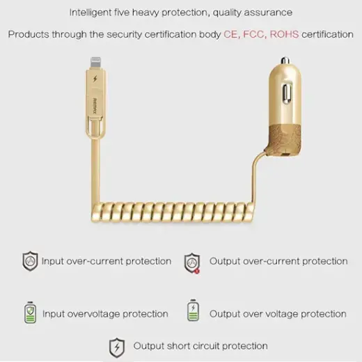 Зарядка для автомобиля REMAX Finchy RCC-103 | 17W | USB-A, Lightning, MicroUSB | с кабелем Lightning + MicroUSB в комплекте | серебристая Фото num