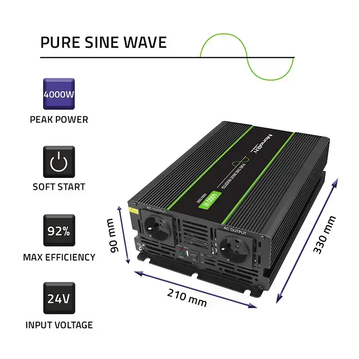 Qoltec Pure Sine Wave Inverter Monolith | 2000W | 4000W | 24V to 230V Foto 7