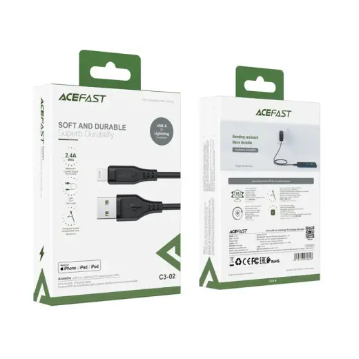Acefast C3-02 провод для передачи данных и зарядки | MFI | USB-A на Lightning | 12W | 1.2m | черный Фото num