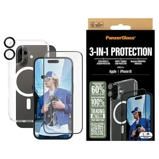 PanzerGlass Bundle 3in1 iPhone 16 6.1" D3O Hardcase + Screen Protector UWF+ Lens B1291+2861+1283 Фото num