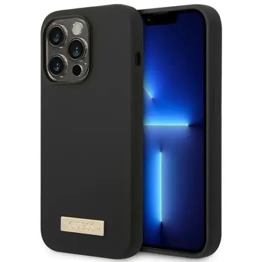 Guess GUHMP14XSBPLK iPhone 14 Pro Max 6,7" czarny|black hard case Silicone Logo Plate MagSafe Фото num