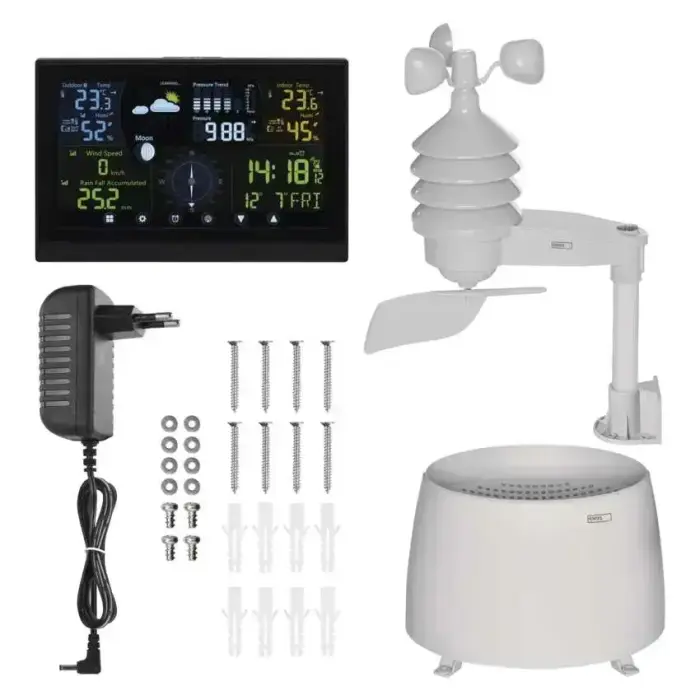 Wireless Digital Weather Station with Anemometer & Rain Gauge, Black