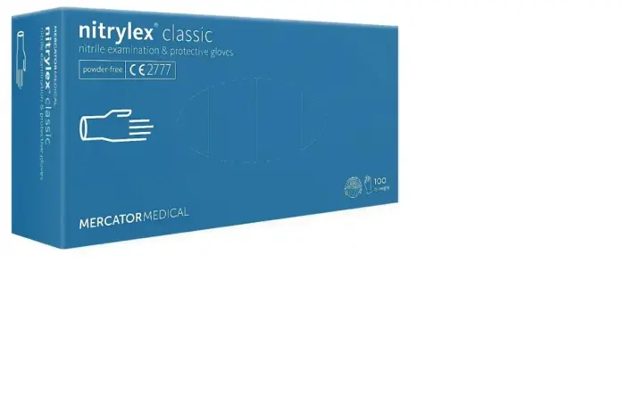 Cimdi nitrila Nitrylex Classic, bez pūdera, zili, XL izm., 100gab