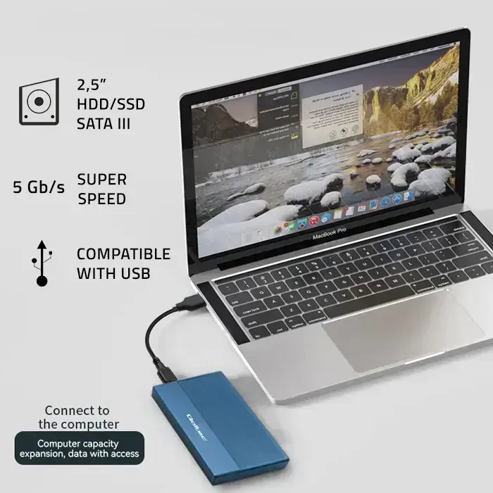 Qoltec Aluminium Enclosure | SSD HDD 2.5'' drive | SATA | USB 3.0 | Super speed 5Gb/s | 2TB | Blue Foto 2