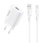 Network charger Vipfan E01, 1x USB, 2.4A + USB-C cable (white) Foto 1