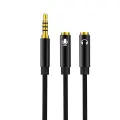 XO audio cable 2in1 NB-R197 3.5mm jack - socket 3.5mm jack | microphone 0,23 m black Foto 1