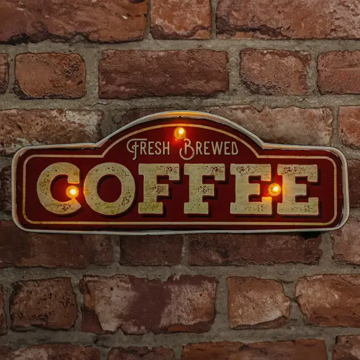 RETRO Metal Sign LED Fresh Brewed Coffee Forever Light Foto 4