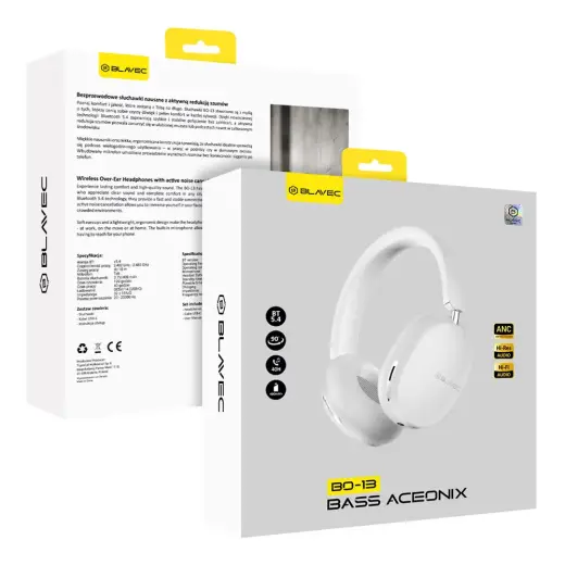 Blavec Over-ear Bluetooth Headphones BO-13 Bass Aceonix ANC (BO13-W) white Фото num