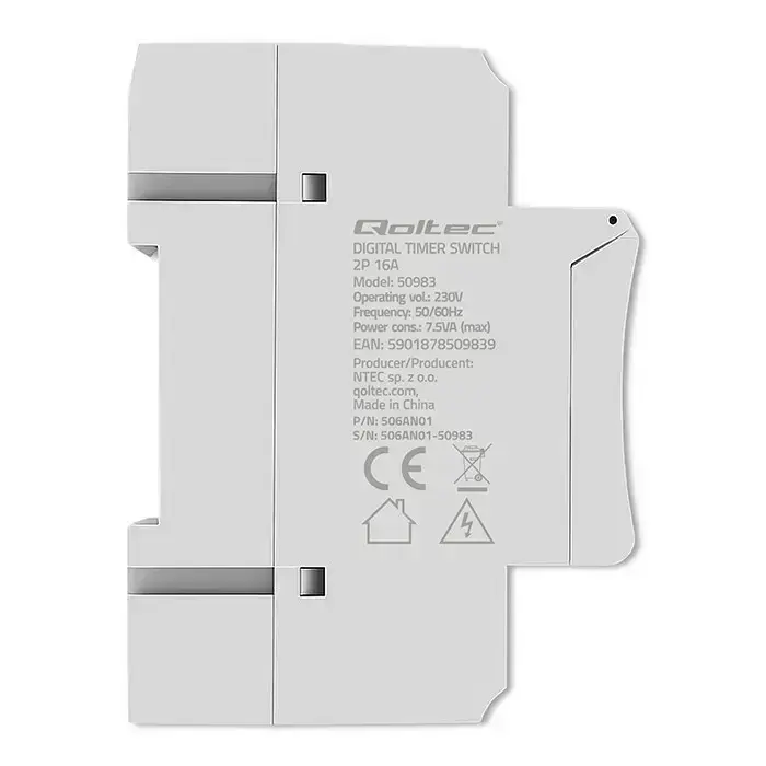 Qoltec Electronic Timer Switch for DIN Rail with Built-in Battery | 7-Day Schedule | 16 Programs Фото num
