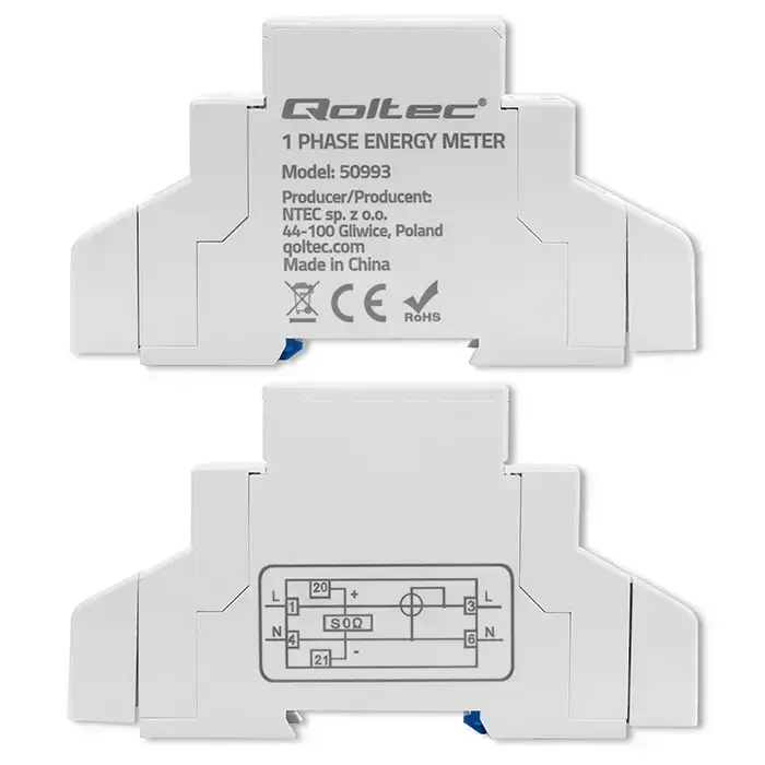 Qoltec Single-phase electronic meter | DIN rail energy consumption meter | 230V | 30A | LCD | 1P Фото num