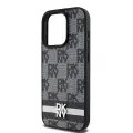 DKNY Leather Checkered Mono Pattern & Printed Stripes iPhone 15 Pro Case - Black — Foto 6