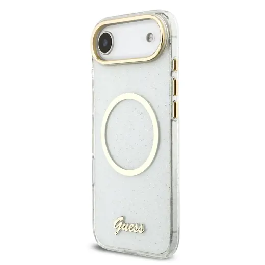 Guess IML Glitter Script Strap MagSafe Case for iPhone Air Transparent