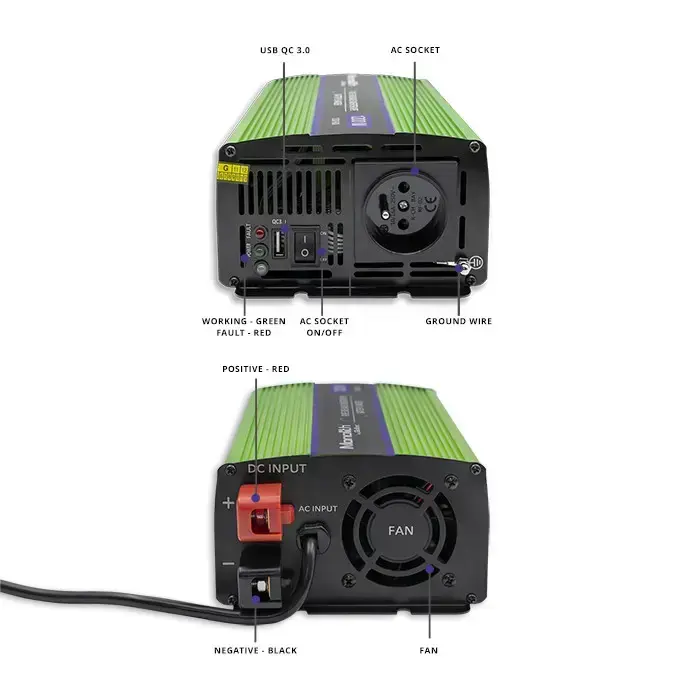 Qoltec Pure Sine Wave Inverter Monolith | battery charger | UPS | 600W | 1200W | 12V to 230V Foto 10