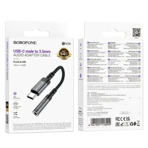 Borofone Adapter BV24 Graceful - Type C to jack 3,5mm - grey Photo