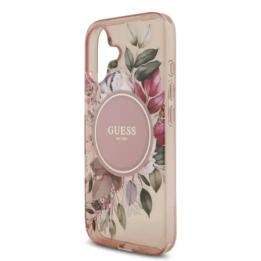 Guess IML Flowers Strap MagSafe Case for iPhone 17 Pink Фото num