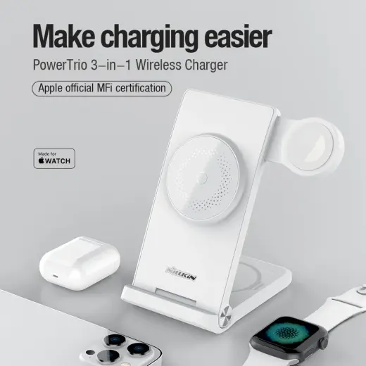 Nillkin PowerTrio 3in1 Wireless Charger MagSafe for Apple Watch White (MFI) Фото num