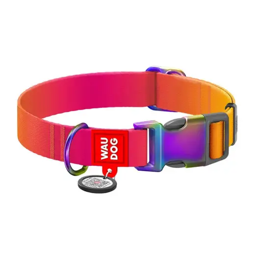 Waudog gradient nylon dog collar with QR code, orange , size L Фото num