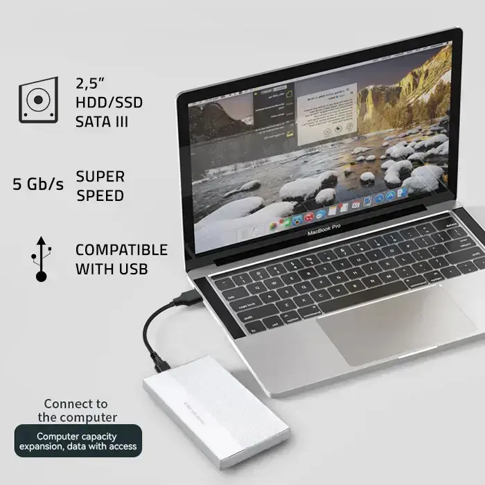 Qoltec Aluminium Enclosure | SSD HDD 2.5'' drive | SATA | USB 3.0 | Super speed 5Gb/s | 2TB | Silver Foto 2