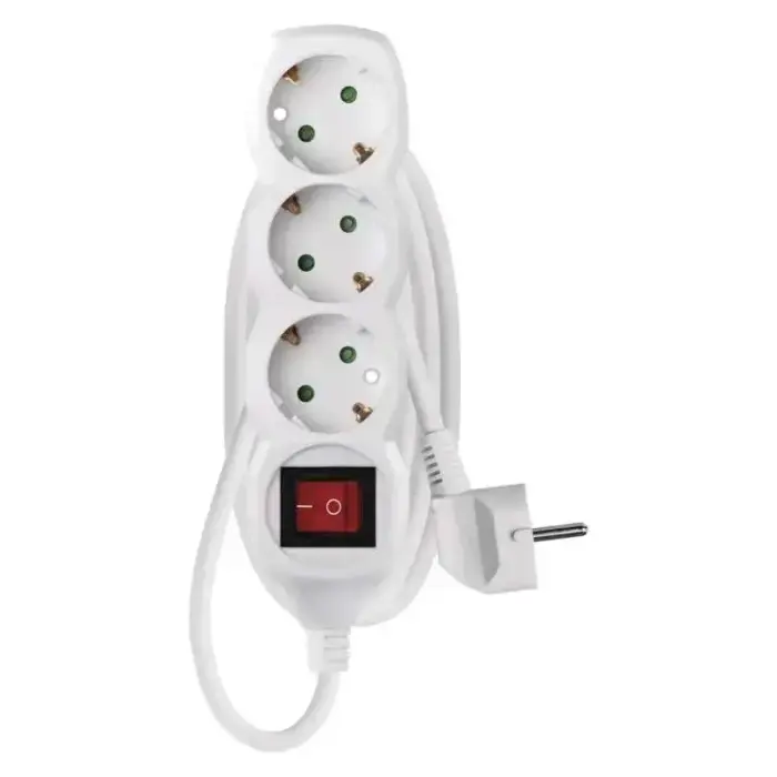 Pagarinātājs 3 ligzdu 1.5m ar zemējumu un ar slēdzi (balts) 1.5mm²