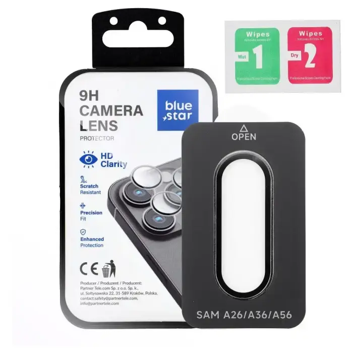 Blue Star Easy Install kameras aizsargstikls telefonam Samsung Galaxy A56 (A566) melns