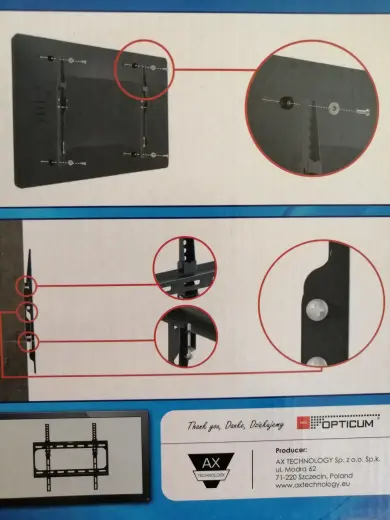 Opticum TV stiprinājums pie sienas 23-55collas, līdz 30kg, melns Foto 5