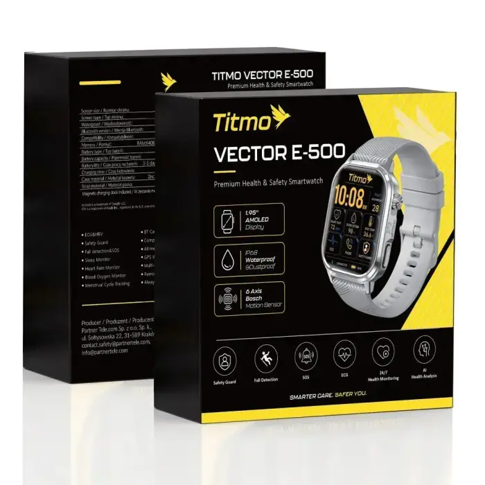 Smartwatch TITMO Vector E-500 (AMOLED, ECG, GPS, Safety mode, fall detection, bluetooth call) silver 0INT