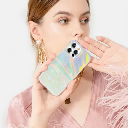 Kingxbar Shell Series luxury elegant phone case for iPhone 13 Pro pearl-mint Photo