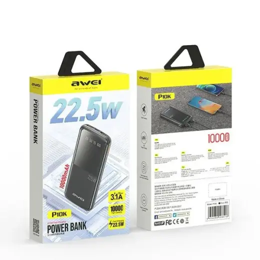 AWEI P10K external battery (powerbank) | 10000 mAh | 22.5W | black Photo