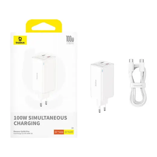 Wall charger Baseus GaN6 Pro 2xUSB-C + 2xUSB, 100W (white) Foto 9