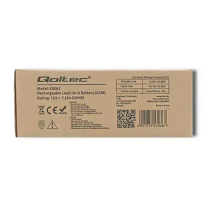 Qoltec AGM battery | 12V | 7.2 Ah | Maintenance-free | Efficient| LongLife | for UPS, security Foto 11