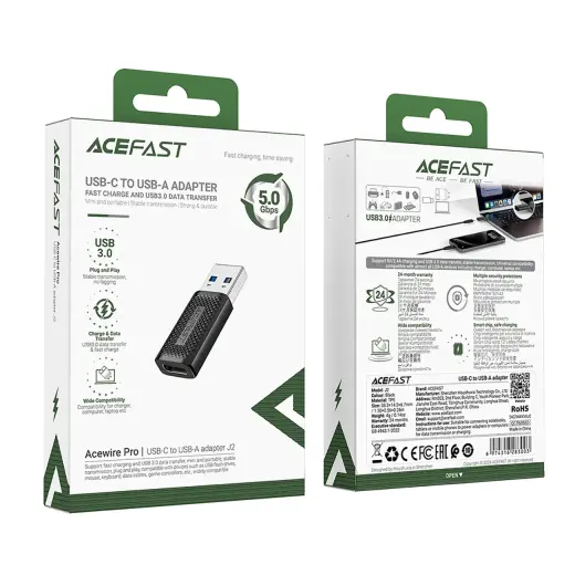 Acefast J2 USB-C 3.0 (Female) to USB-A 3.0 (Male) 5Gb|s Adapter - Black Фото num