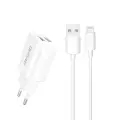 Dudao 2x USB mājas USB ceļojuma ES adapteris sienas lādētājs 5V|2.4A + Lightning kabelis balts (A2EU + Lightning balts) Foto 9