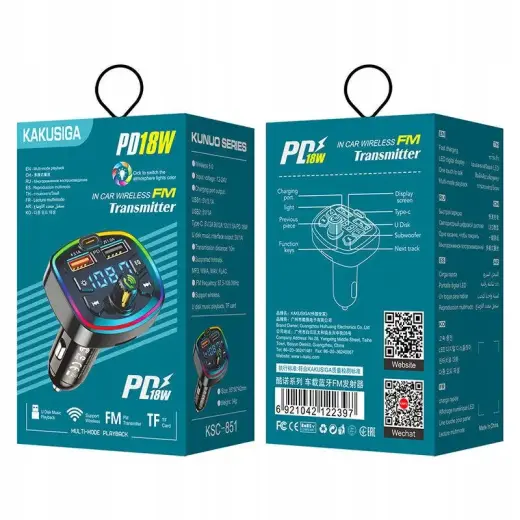 KAKUSIGA KSC-851 автомобильный FM-трансмиттер QC 3.0 | 18 Вт | USB Flash | Bluetooth 5.0 черный Фото num