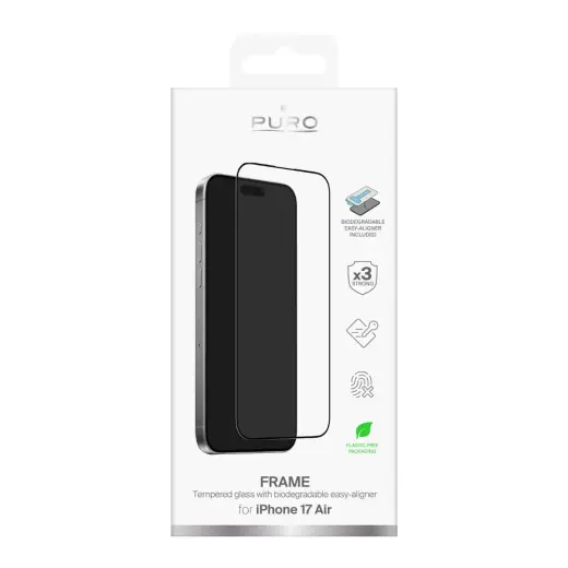 Puro Frame Tempered Glass for iPhone 17 Air with Applicator and Black Frame Фото num