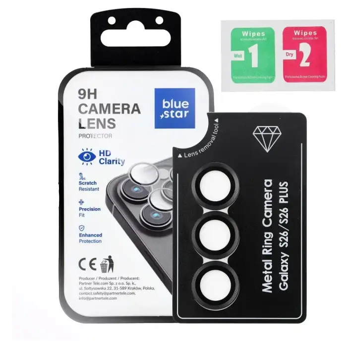Blue Star Easy Install kameras aizsargstikls telefonam Samsung Galaxy S26 (S942) melns