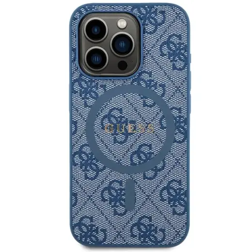 Guess GUHMP15XG4GFRB iPhone 15 Pro Max  6.7" niebieski|blue hardcase 4G Collection Leather Metal Logo MagSafe Photo